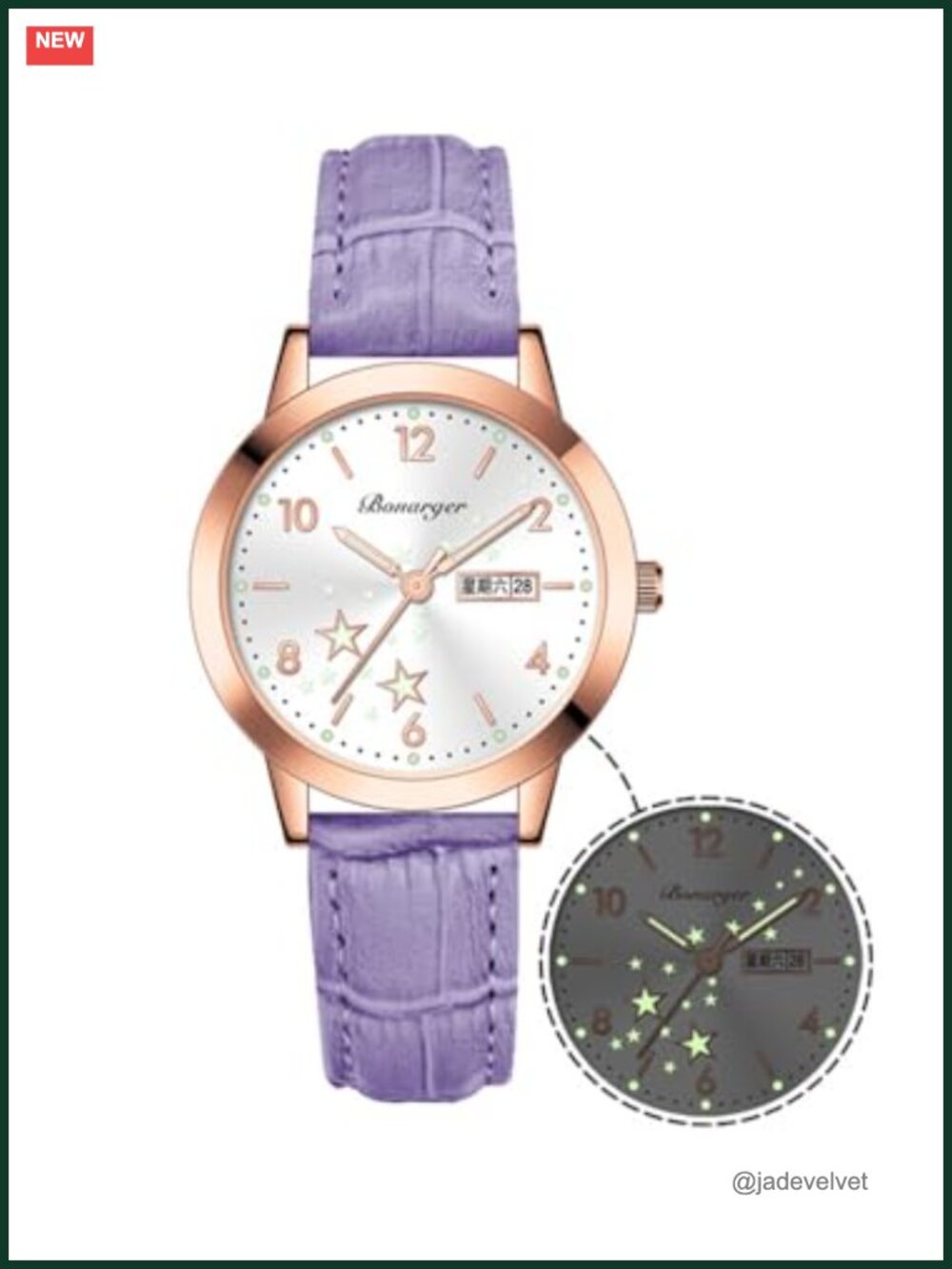 Women's Leather Band Analog Quartz Dress Watch with Date Luminous